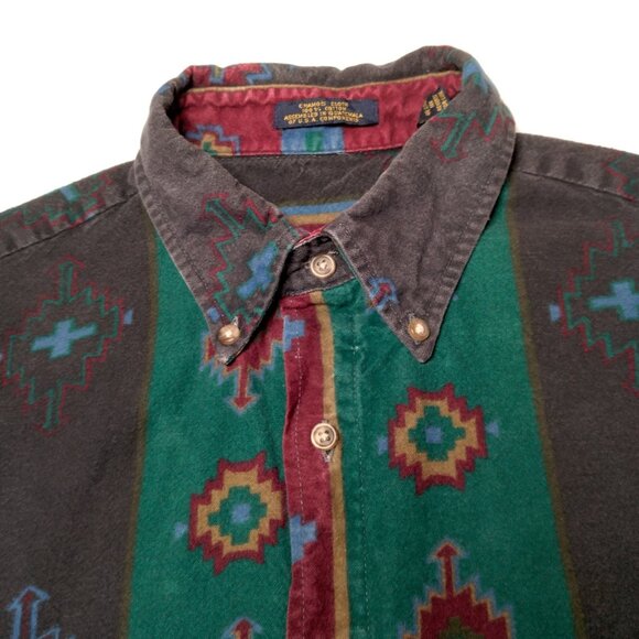 Vintage Chamois Shirt Men Large Southwest Geometric Maroon Green Western Flannel - Picture 11 of 16